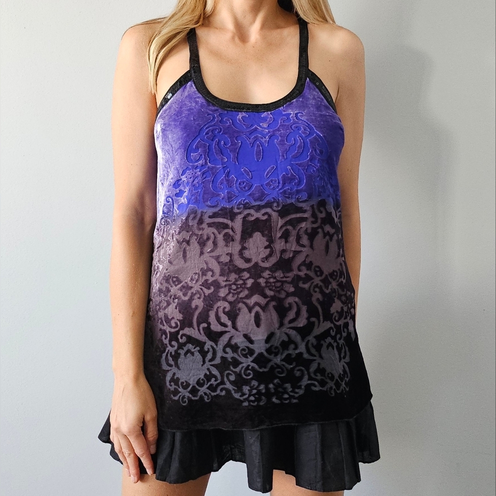 Free People Womens Blue Sequined Forbidden Ivy Pleated Silk Velvet Mini Dress 2